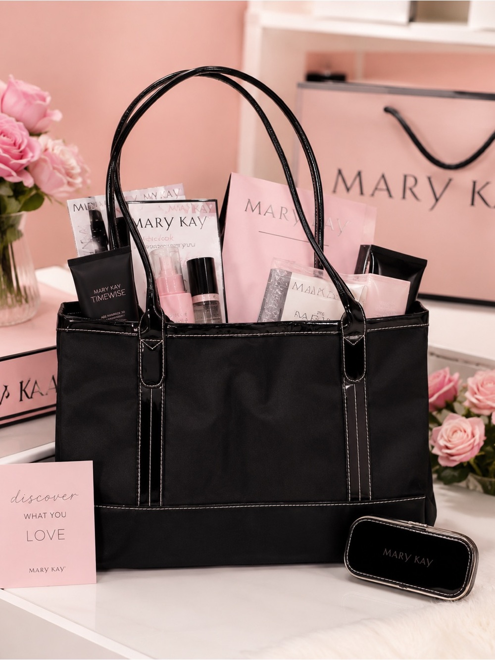 vintage Mary Kay Travel Tote Bag with matching mirrored lipstick case NWOT